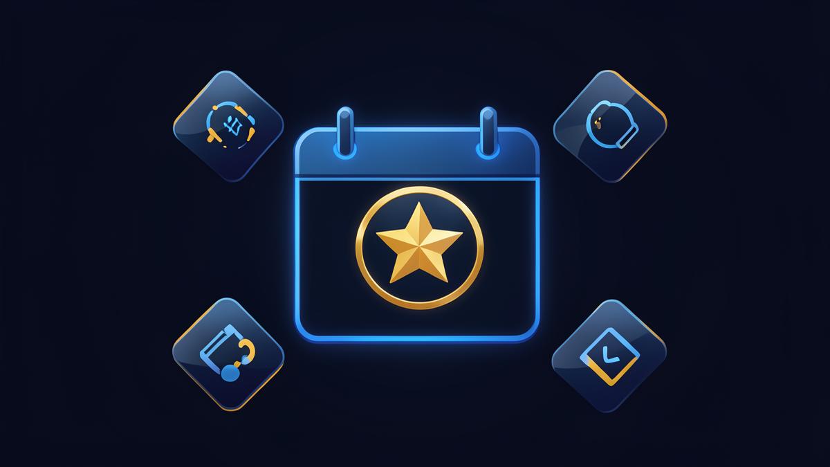 تقويم مضيء حوله بطاقات اشتراكات رقمية