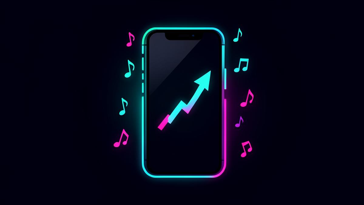 رسم توضيحي لزيادة متابعين تيك توك عبر هاتف يعرض سهم نمو